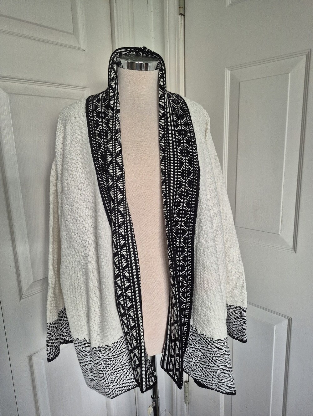 Soft Surroundings 3X Aztec Cotton Sweater Black/Wht NWT